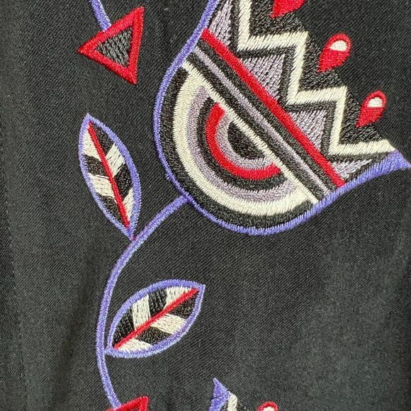 BOB MACKIE WEARABLE ART black embroidered full zip blouse top shirt size S - Picture 3 of 9